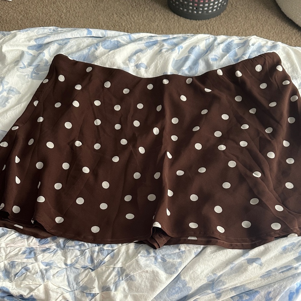 Abercrombie & Fitch Brown and White Polka Dot Mini Skort